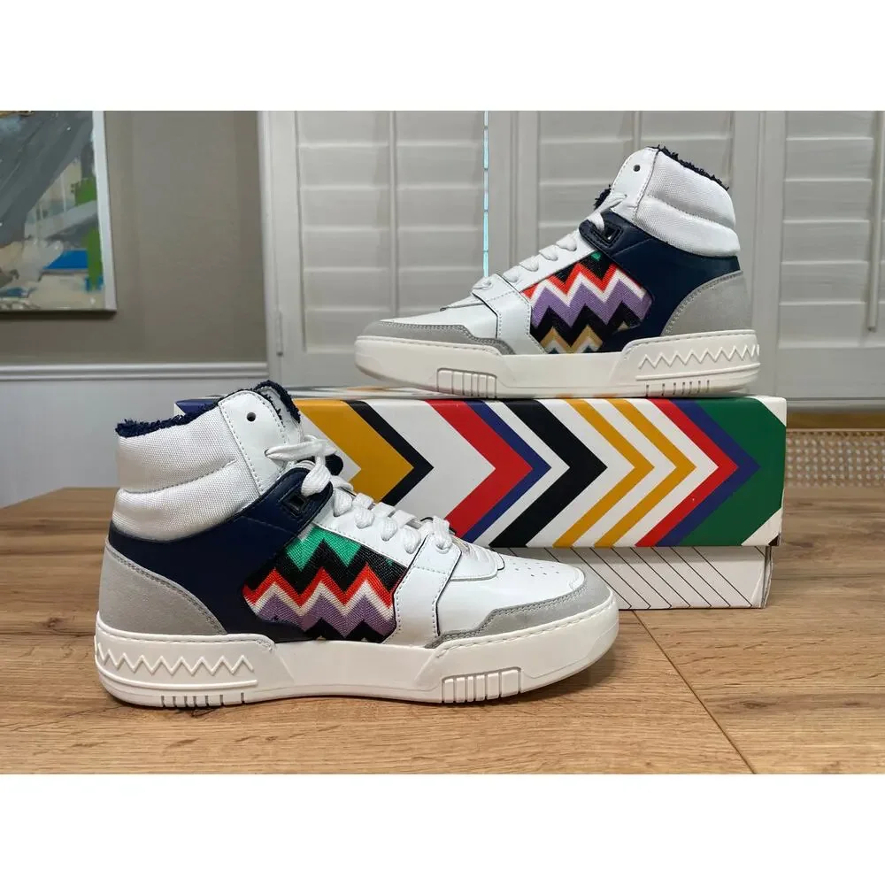Missoni Basket High Luxury Sneaker White Blue Leather 5 M 6.5 W 37 EU NIB Unisex